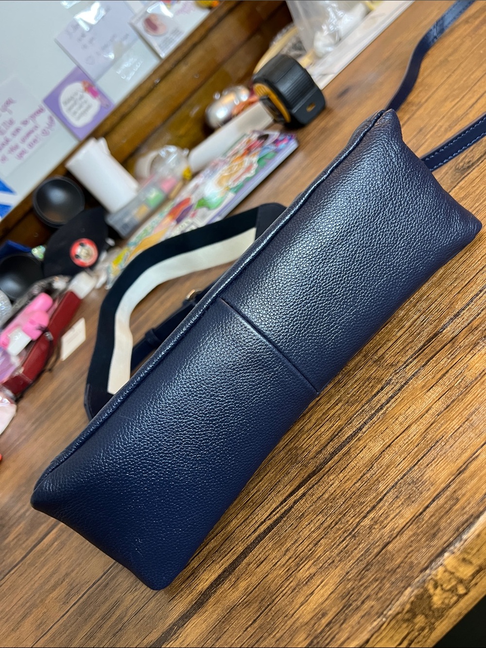 Ted Baker Navy Leather‎ Crossbody with Branded Canvas Strap- OS - Picture 4 of 7